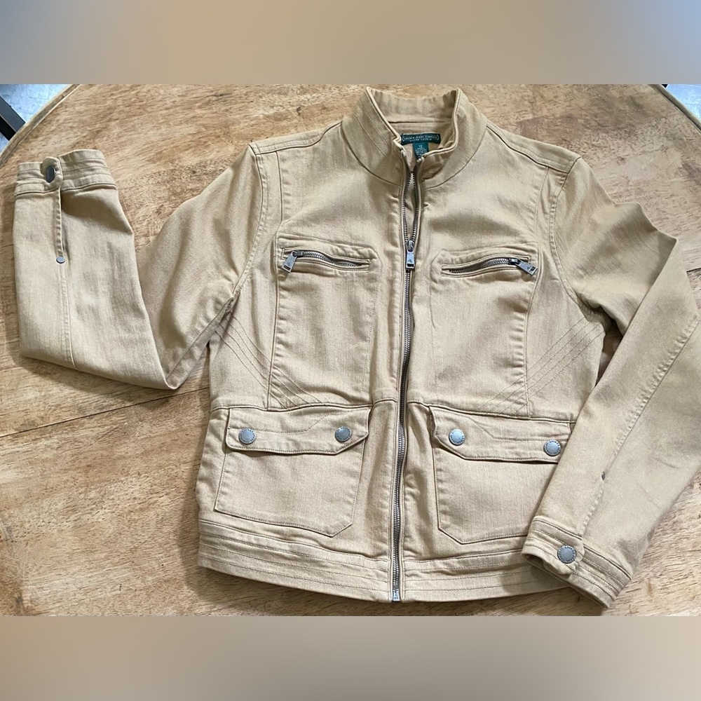 Lauren Jeans Company by Ralph Lauren Women’s Sz 12 Tan Denim Full Zip Jacket